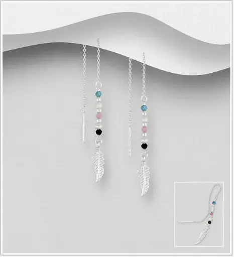 [BO25102] Boucles d'Oreilles, argent, Apatite bleue, perle d’eau douce blanche, tourmaline 