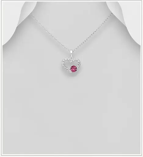 [PE25108] Pendentif argent coeur et cristal rouge