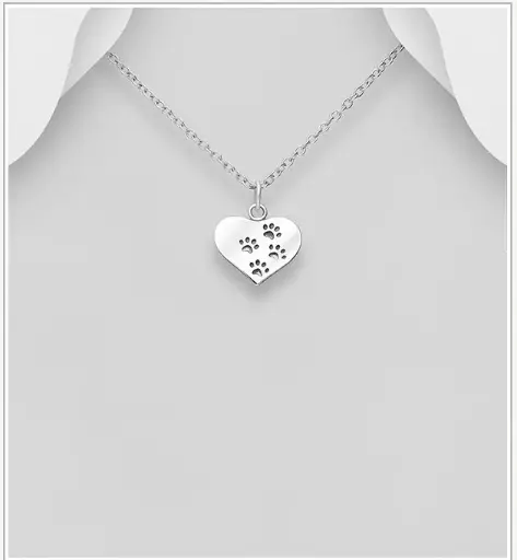 [PE25102] Pendentif argent, coeur et patte
