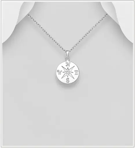 [PE25103] Pendentif argent, boussole