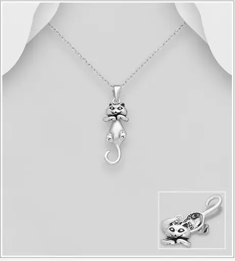 [PE25104] Pendentif argent, chat articulé