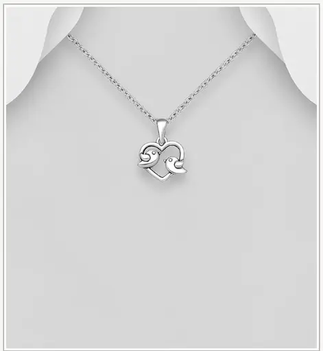 [PE25113] Pendentif argent, oiseaux et coeur