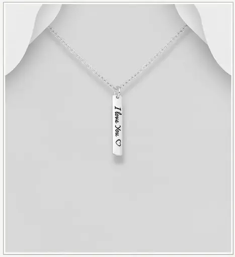 [PE25110] Pendentif argent, plaque "I love you"