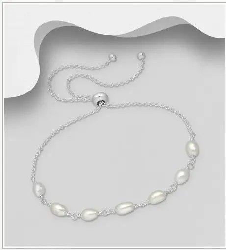 [BR25101] Bracelet argent, 7 perles d'eau douce ovales